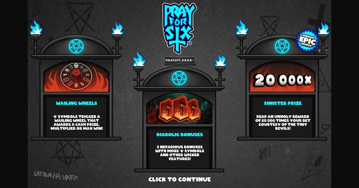 Pray for Six how-to-play — starting screen with bet panel and 6x5 grid
